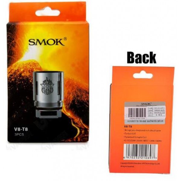 3PCS-PACK SMOK TFV8 V8-T8 Octuple Coil (6.6T) 0.15 Ohm