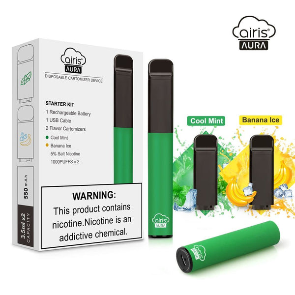 Airis Aura Kit with Chargeable Battery & Replacement Disposable Pod 2*1000puffs